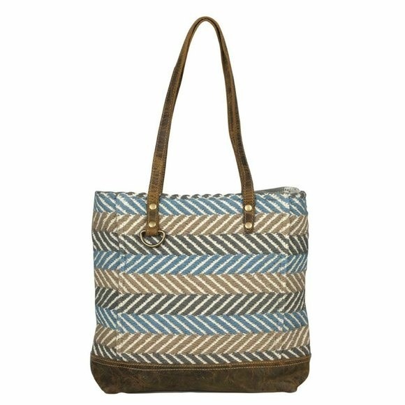 Myra Bag Handbags - Myra Bag Handmade Tic Tac Toe Tote Bag Upcycled Canvas & Cowhide Leather